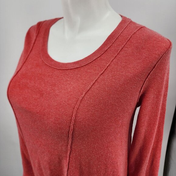 Free People Womens L Hi Low Sweater Red Lightweight Stretch Knit Pullover Top - Picture 9 of 9